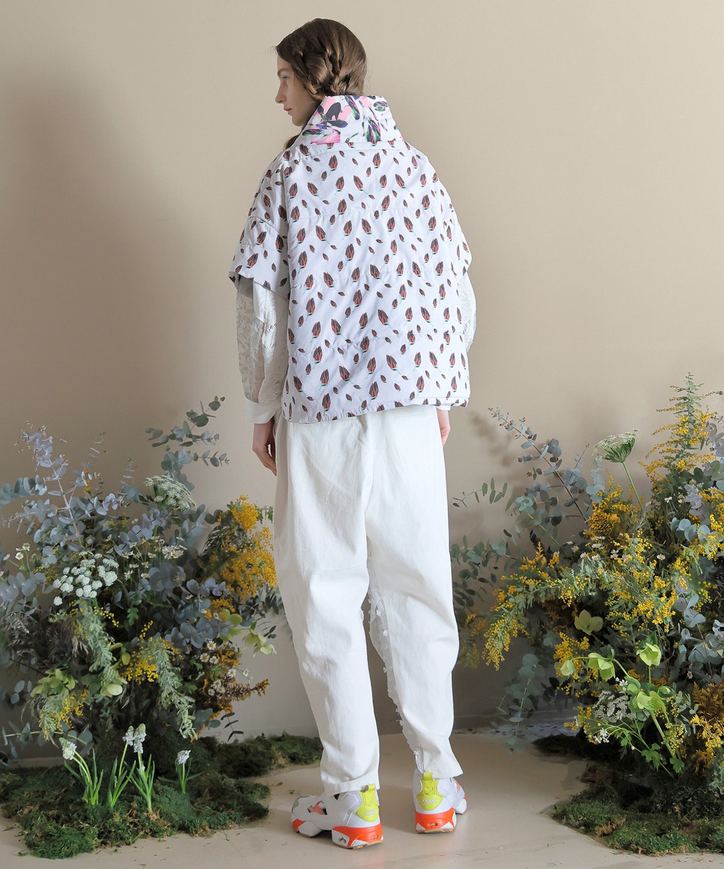 Flower Down Poncho Jacket