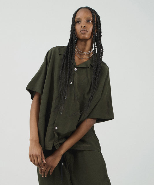 RAYON WOOL OPEN COLLAR SHIRT S/S