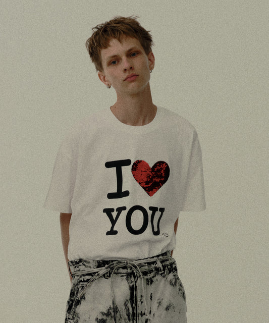 I LOVE＆HATE SEQUINS DAMAGE TEE