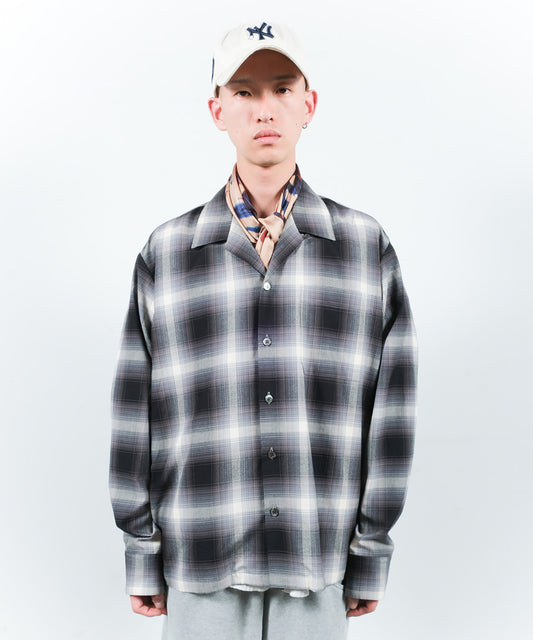 CHECK OPEN COLLAR SHIRT