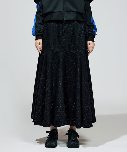 LAME DENIM FLARE SKIRT