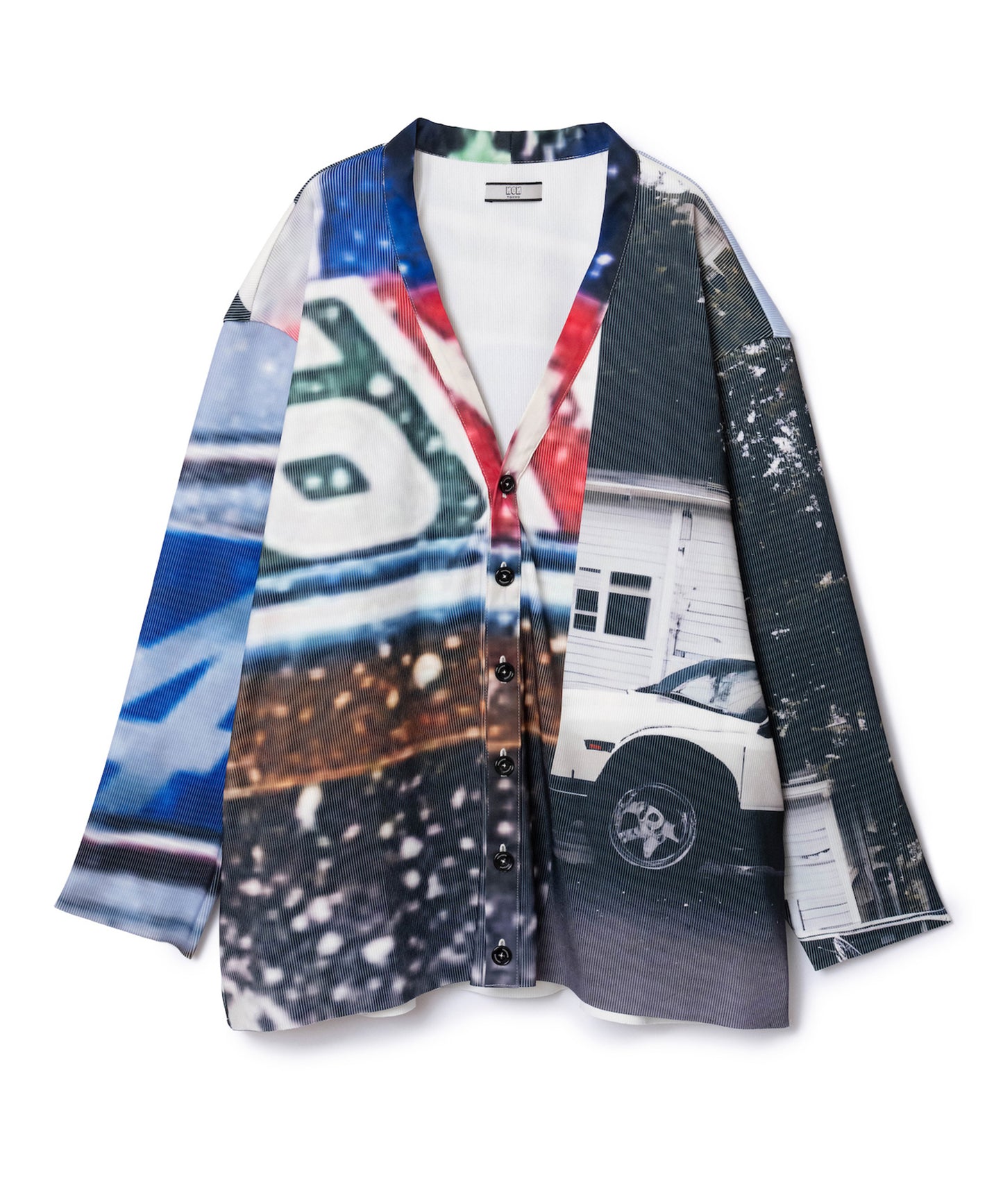 PRINT RIB BIG CARDIGAN