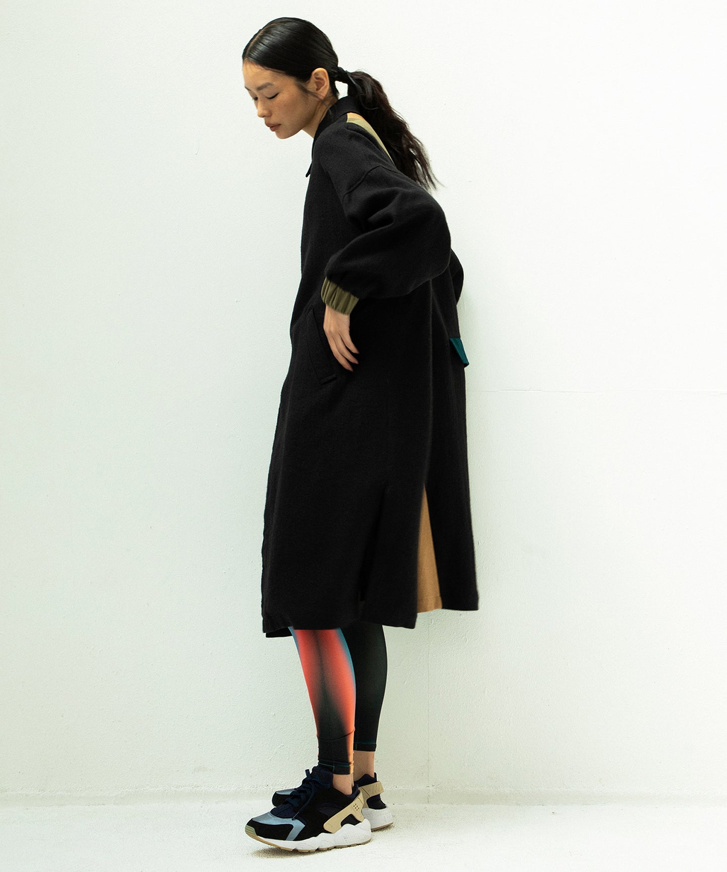 COLOR MIX LINEN WOOL COAT