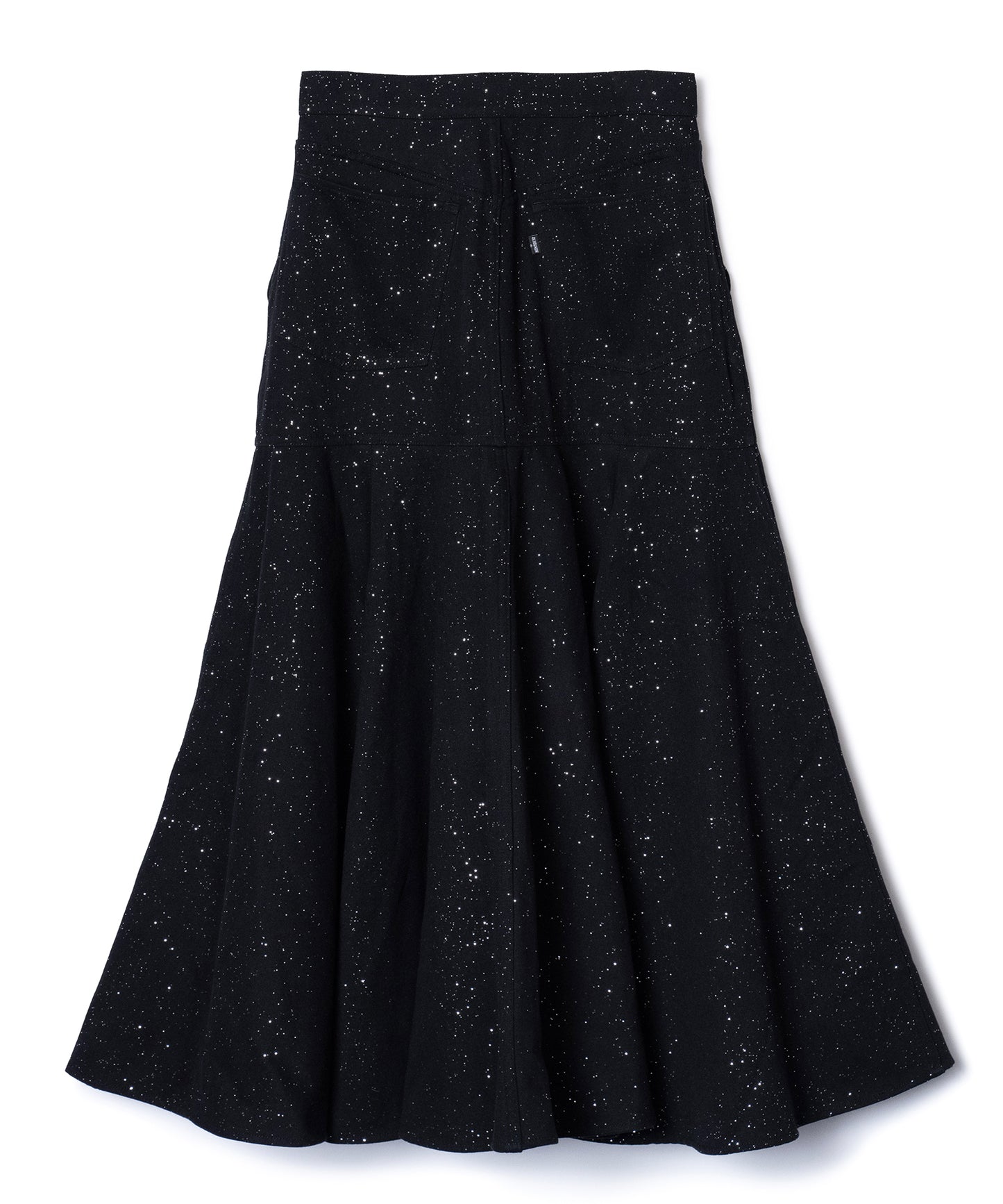 LAME DENIM FLARE SKIRT