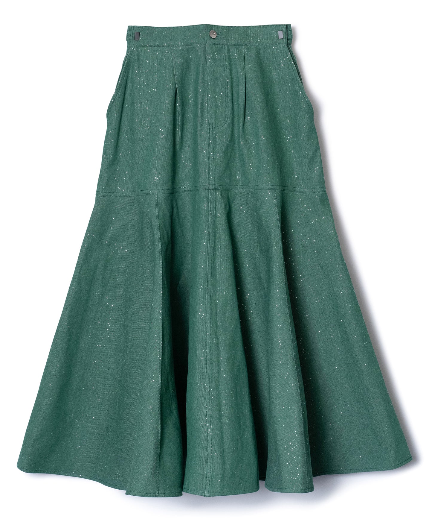 LAME DENIM FLARE SKIRT