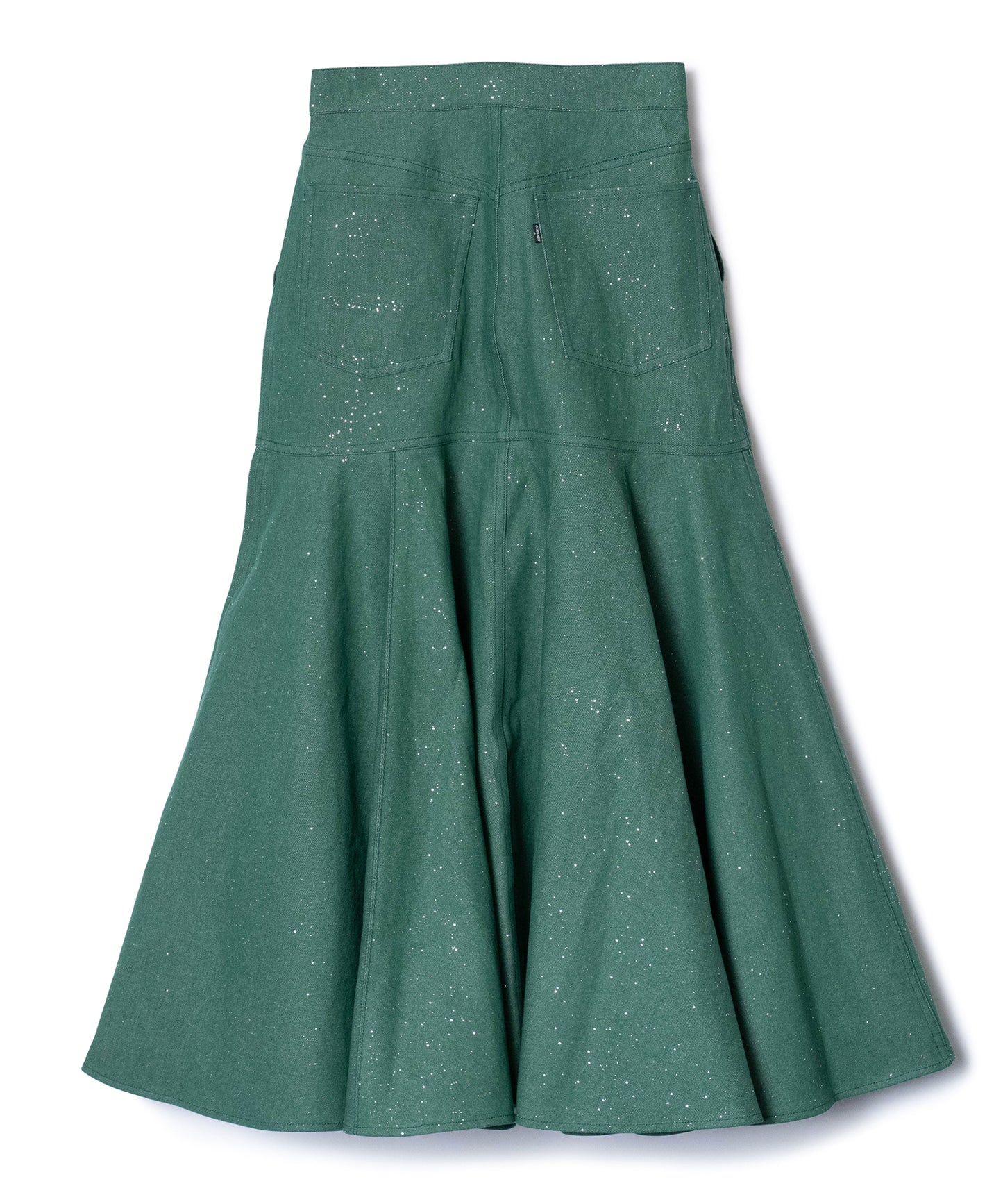 LAME DENIM FLARE SKIRT