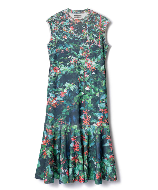 PRINT RIB NO-SLEEVE ONE-PIECE
