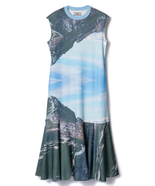 PRINT RIB NO-SLEEVE ONE-PIECE