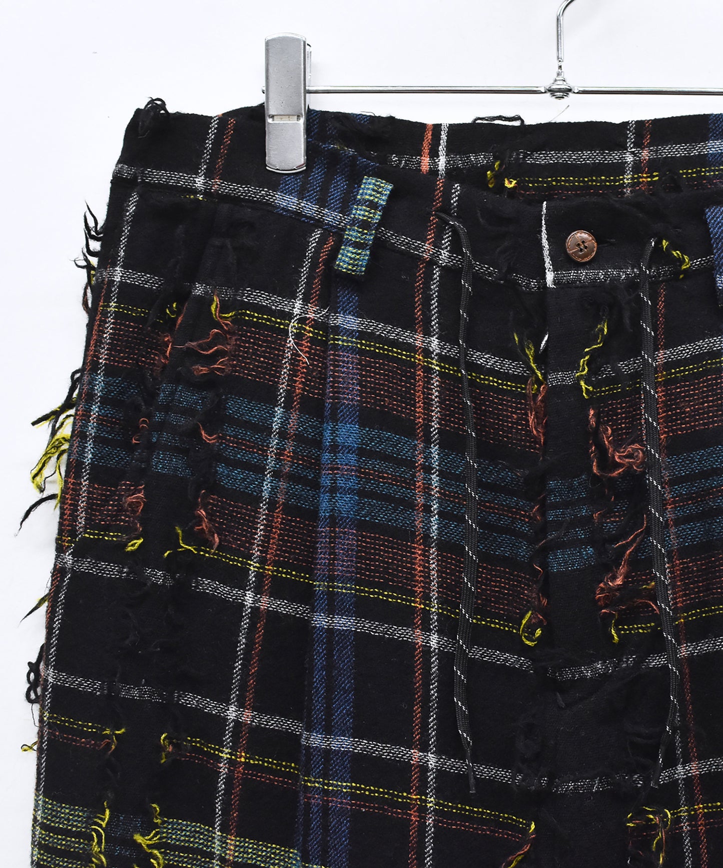 FRINGE WOOL CHECK WIDE SLACKS
