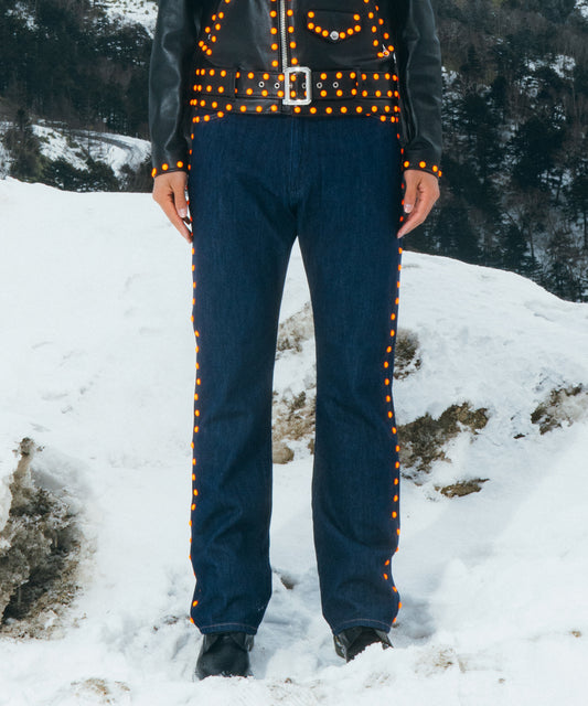amok × wrangler COLOR STUDS FLARE DENIM PANTS